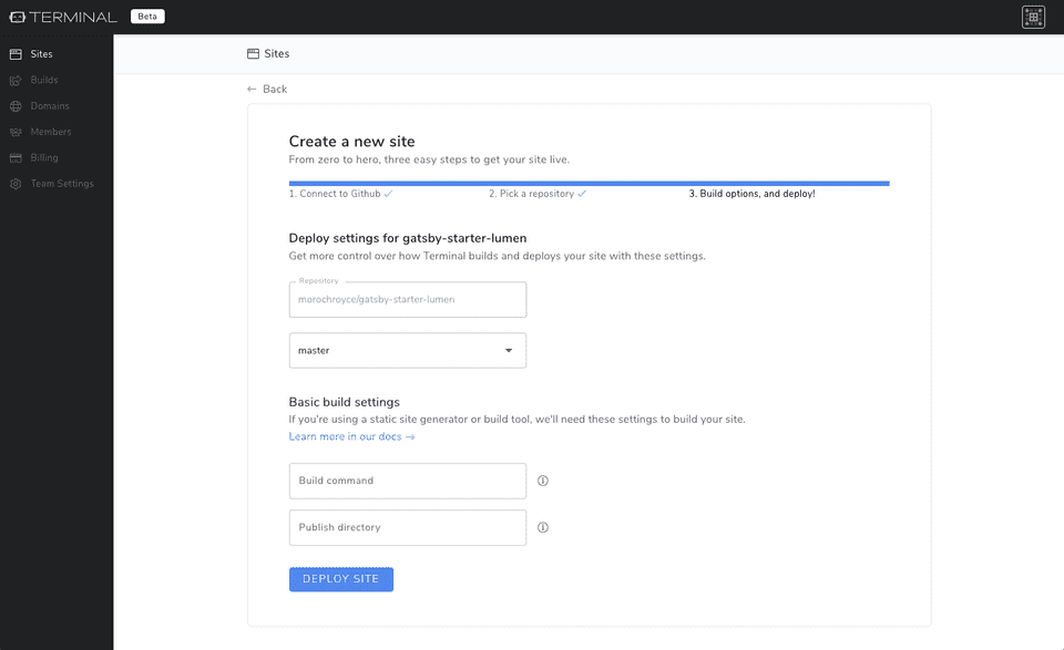 Unfilled Build Settings